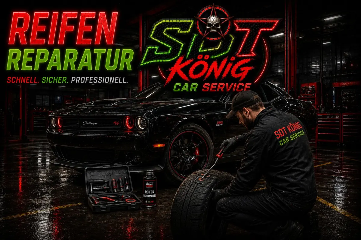 Reifenreparatur bei SDT König Car Service – Reparatur eines Reifenschadens mit Profi-Werkzeug