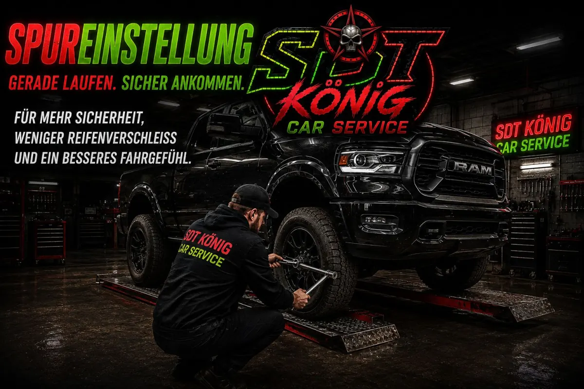Spureinstellung bei SDT König Car Service – Achsvermessung an einem RAM Pickup